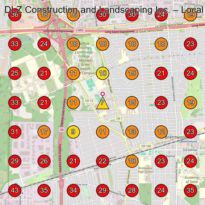 DLZ Construction and Landscaping Inc. GeoGrid visibility map for Landscaper in Brentwood